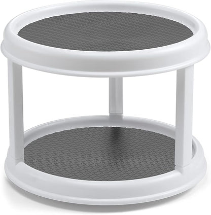 2 Tier 10" Turntable Lazy Susan Spice Organizer - Rotating Seasoning Rack for Pantry Cabinet Kitchen Countertop, Table Top Organizing - Multiuse Two Tier Rotating Organization Rack Spinner
