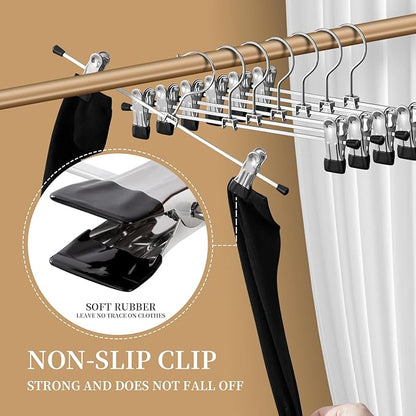 Pants Hangers with Clips 30 Pack Adjustable Skirt Hangers for Women Non-Slip Shorts Trousers Hanger for Jeans Clothes Hanger for Pants Heavy Duty Space Saving,Black 12Inch