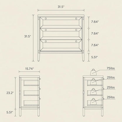 Dresser for Bedroom with 3 Drawers, Modern Closet Storage Organizer with Golden Handles, Wood Nightstand End Table for Living Room, Bedroom, Entryway, Hallway, Natural Oak