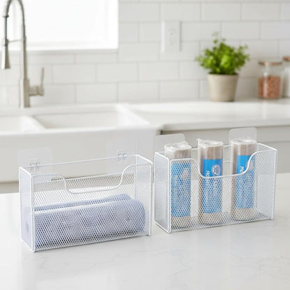 2 Pack Aluminum Foil Organizer, Kitchen Wrap Organizer for Plastic Wrap, Foil, Wax Paper and Food Storage Bags, Wall Mounted Iron Wire Rack for Cabinet Door, Pantry and Kitchen Storage