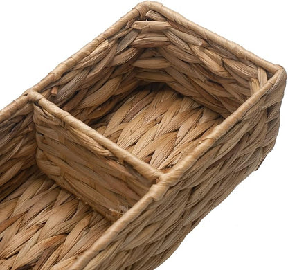 Wicker Bathroom Basket with 3 Compartments, Water Hyacinth Toilet Tank Basket, Woven Storage Box for Bathroom Organizer (14.6 x 4.7 x 3.1 inch)