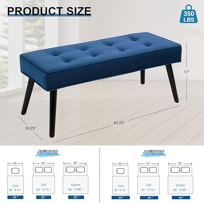 40'' Upholstered Bench, Entryway Ottoman with Wooden Legs for Living Room, End of Bed Bench