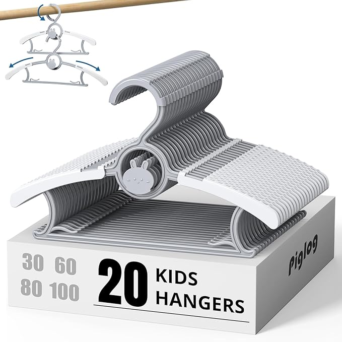 20 Pack Baby Hangers,Adjustable Plastic Kids Hangers for Closet, Stackable & Non-Slip Baby Hangeres, Hanger for Toddler Kid Children Infant Teen, Grey Extendable Toddler Hangere