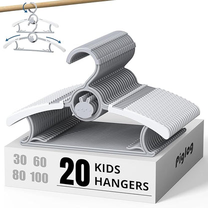 20 Pack Baby Hangers,Adjustable Plastic Kids Hangers for Closet, Stackable & Non-Slip Baby Hangeres, Hanger for Toddler Kid Children Infant Teen, Grey Extendable Toddler Hangere
