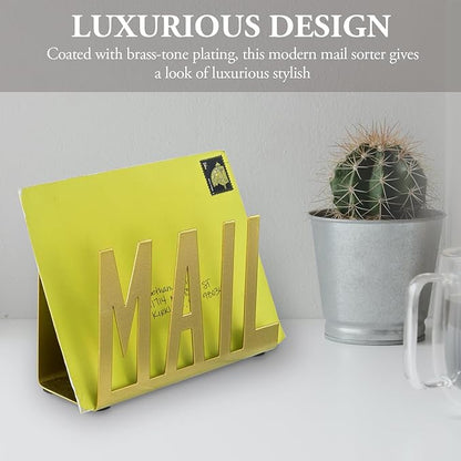 MyGift Mail Holder Organizer Countertop Modern Golden Metal with Cutout MAIL Lettering Design, Office Desktop Envelope and Document Storage Rack