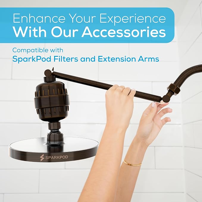 SparkPod Rain Shower Head, 8 Inch Round | High Pressure Shower Heads, 90 Nozzle (Touch-to-Clean), Adjustable Showerhead, No-tool Universal Connection