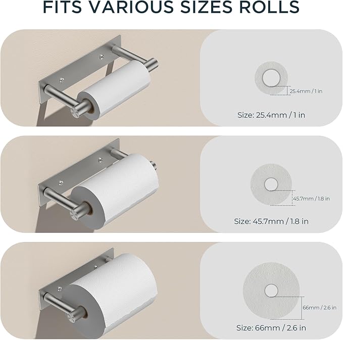 FORIOUS Adhesive Toilet Paper Holder Brushed Nickel, Self Adhesive or Wall Mounted Options, Stainless Steel Rustproof Stick on no Drilling Pivoting Toilet Tissue Roll Holder Wall Mount for Bathroom