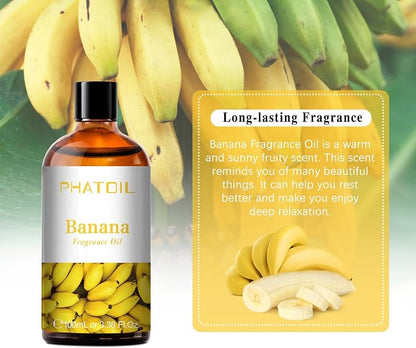 PHATOIL 3.38FL.OZ Banana Fragrance Oils for Aromatherapy, Essential Oils for Diffusers for Home, Perfect for Diffuser, Yoga, Skin Care, DIY Candle and Soap Making - 100ml