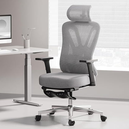 Hbada Office Chair, Desk Chair with Adjustable Lumbar Support and Height, Comfortable Mesh Computer Chair with Footrest 2D Headrest, Swivel Tilt Function Grey