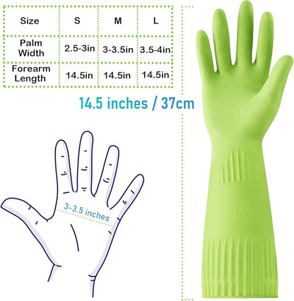 Disfore Rubber-Gloves Dishwashing Gloves for Cleaning-Kitchen - 2 Pairs Long Household Cleaning Gloves for Washing Dishes