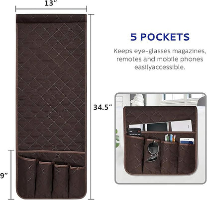 Armchair Caddy for Recliner, Couch Caddy Storage Organizer with 5 Pockets, Non Slip Sofa Arm Organizer for Remote Controls, Phone, Magazines, Tablet (Dark Brown)