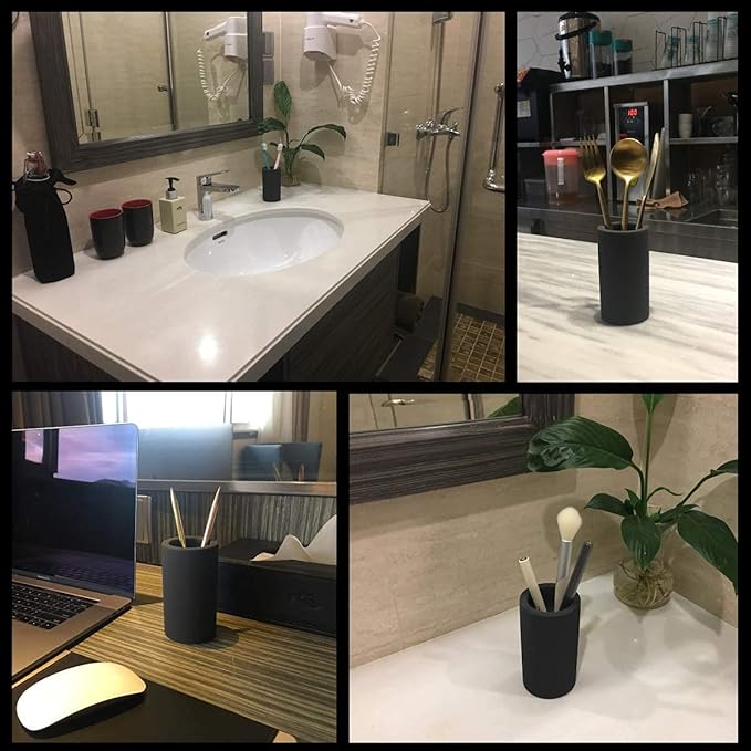 Fast-Drying Diatomite Toothbrush Holder - Bathroom Countertop Organizer Stand for Toothpaste, Makeup Brushes, Razors & Accessories (Black)