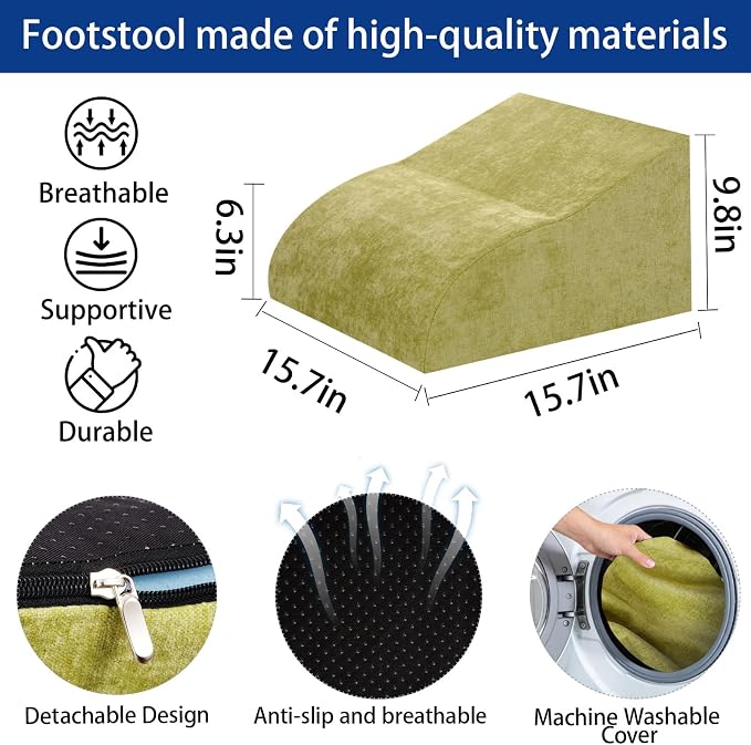 Foot Rest for Under Desk at Work, Ergonomic Under Desk Footrest with Washable Cover for Office, Home & Gaming Leg Elevation Pillow Fruit Green