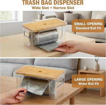 Trash Bag Dispenser, Stackable with Bamboo Top – Extra Large Garbage Bag Holder & Under Sink Organizer for Kitchen, Laundry Room, Pantry Organization and Storage