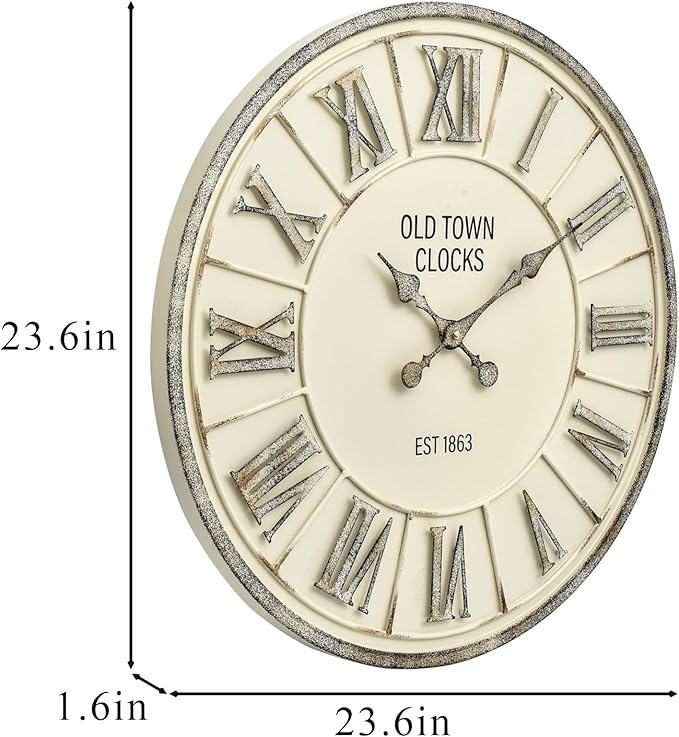 EMAX HOME Farmhouse 24 Inch Wooden Large Wall Clock, Silent Non-Ticking Quartz Movement, Battery Operated Modern Rustic Clock for Living Room, Kitchen, Office, Home Decor