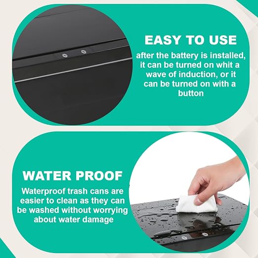 BestOffice 13 Gallon Trash Can Automatic Kitchen Trash Can Touch Free High-Capacity Garbage Can with Lid for Bedroom Bathroom Home Office 50 Liter (Black, 1) (3, Black)