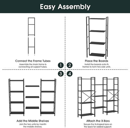 GRUSIGN Triple 4 Tier Book Shelf, Modern Bookcase Shelf, Freestanding Large Display Shelves for Living Room/Office/Garage, Stable Large Bookshelf with Storage for Books/Lego/Plants, Black