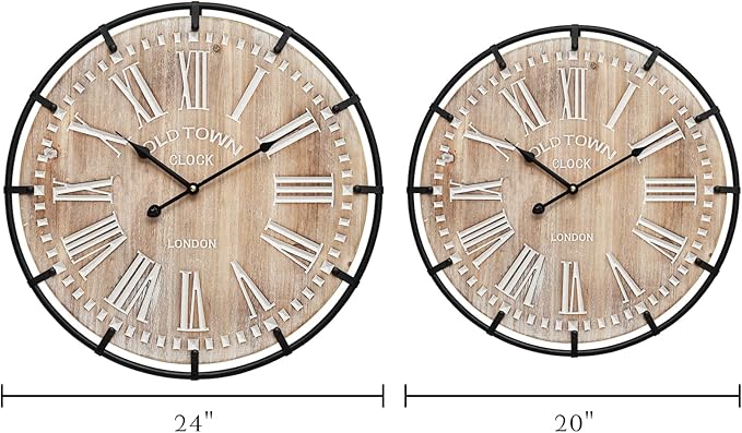 MICWIC 20 Inch Grand Farmhouse Wall Clock, Vintage-Inspired Wood & Metal Design with Large Etched Numbers, Silent Battery-Powered Timepiece for Offices, Kitchens, Bedrooms, and Living Rooms