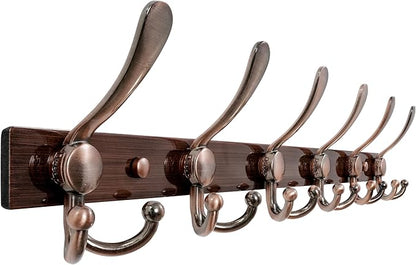 Dseap Coat Rack Wall Mount 2.0 Pro: 24” Long, 3X Tougher, Heavy Duty Stainless Steel Wall Coat Hanger with 6 Tri Hooks for Clothes Jackets Hats Entryway Closet, Antique Copper