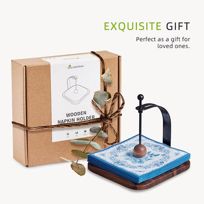 South American Rain Wood Napkin Holder for Table - Nordic Style Wooden Cocktail Napkin Holder Fits 5-7" Napkins - Windproof Dispenser for Kitchen, Coffee Bar, Cocktail Bar (Gift Idea)