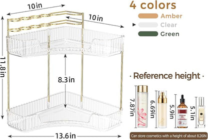 BEFSOP Corner Bathroom Counter Organizer, Upgraded 2-Tier Makeup Organizer Countertop with Makeup Brush Holder, Skincare Exquisite Vanity Organizers Countertop Bathroom Storage Dresser(CLEAR)