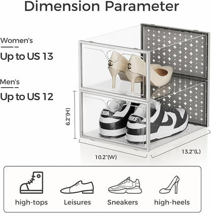 Pinkpum 15 Pack X-Large Shoe Storage Boxes Fit Size 11, Shoe Organizer for Closet Clear Plastic Stackable Shoe Dispaly Case Bins Holder, Sneaker Storage for Sneakerheads Gray