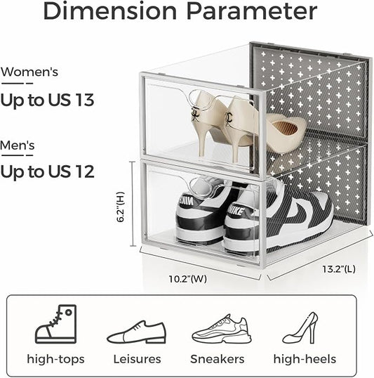 Pinkpum 15 Pack X-Large Shoe Storage Boxes Fit Size 11, Shoe Organizer for Closet Clear Plastic Stackable Shoe Dispaly Case Bins Holder, Sneaker Storage for Sneakerheads Gray