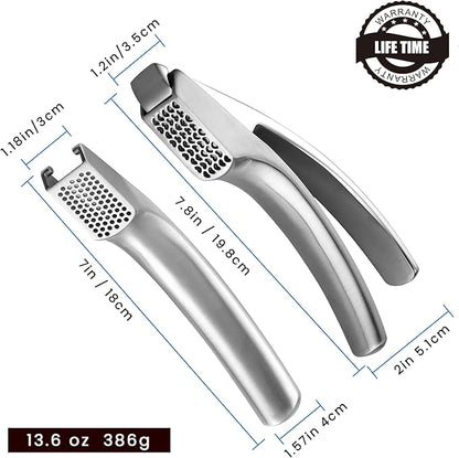 Lifetime Replacement Garlic Press Stainless Steel No Need to Peel Detachable Handles for Coarse & Fine Mincing-Premium Garlic Mincer Tool, Easy to Clean, Dishwasher Safe Garlic Crusher