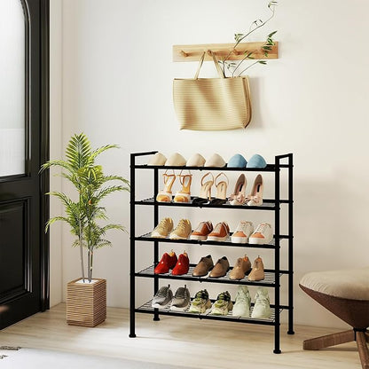 5-Tier Shoe Rack,Metal Simple Shoe Storage Organizer Utility Shelf for Closet,Entryway, Bedroom,Small Spaces (Black, 5 Tier)