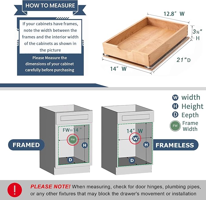 Pull Out Cabinet Drawers - 6x2 Size Options (12-23'W,18-21'D), Pre-Assembled with Soft Close Slides, Solid Beechwood, Easy Installation (14'W x 21'D)
