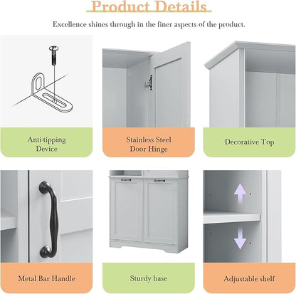 Merax Cabinet with Tilt-Out Laundry Hamper Basket, Tall Bathroom Storage Organizer Linen with Open Shelf for Home, Freestanding, Gray