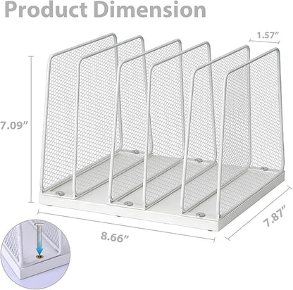 LEKETREE Small Desk File Organizer, 5-Section Upright File Sorter, Vertical File Folder Holder, Mesh Metal Wood Office Desktop Organization for Document, Magazine, Books and more (White)