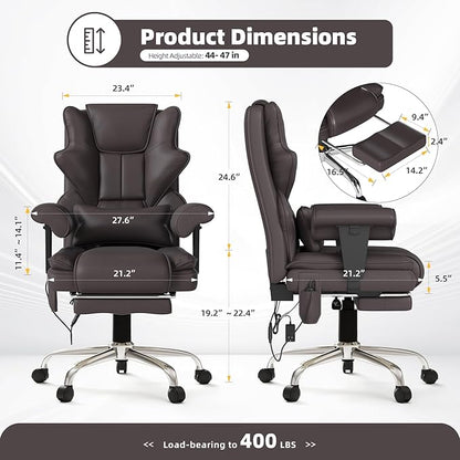 7-Point Massage Office Chair,Heated Manageral Chair,Ergonomic Executive Chair with Footrest,Adjustable Armrest，Computer Chair for Offices, Study Areas, Gaming Spaces,Brown