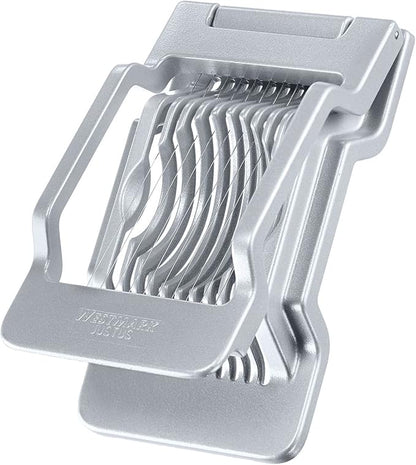 Westmark Egg Slicer Justus for Hard Boiled Eggs with Individually Tensioned Stainless Steel Wire Cutters, German Heavy Duty Aluminium Slicer for Round & Oval Eggs, Dishwasher Safe, Grey