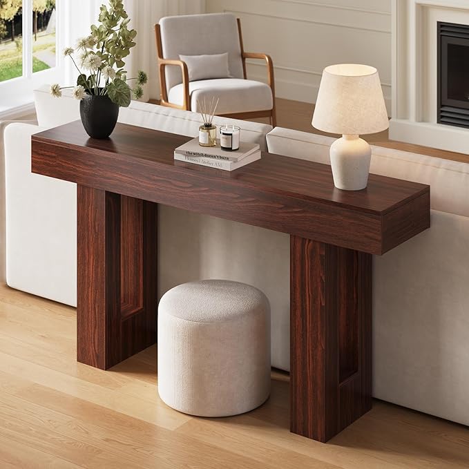 FURSUN 63" Console Table with 2 Drawers, Slim Entryway Table for Hallway, Narrow Sofa Table Behind Couch, Farmhouse Long Wood Accent Table for Foyer & Living Room, Dark Walnut