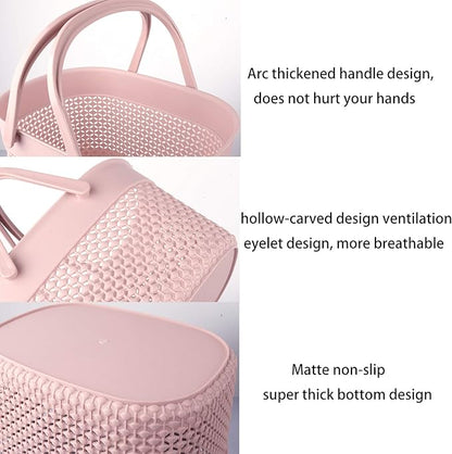 rejomiik 2 Pack Plastic Shower Caddy Basket, Portable Organizer Storage Tote with Handles Toiletry Bag Bin Box for Bathroom, College Dorm Room Essentials, Kitchen, Camp, Gym, Pink