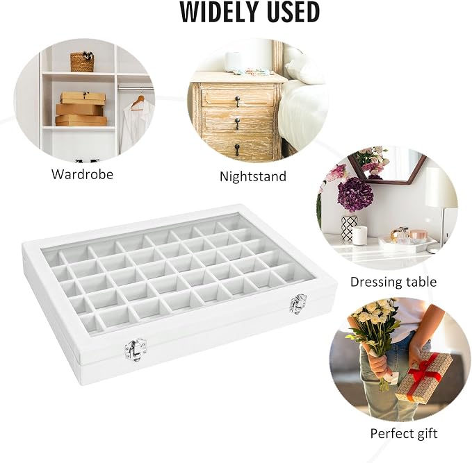 Vicoter Velvet Jewelry Tray 48 Compartments Jewelry Display Organizer with Transparent Cover Rings, Earrings, Necklaces, Pendants Storage Box for Girls, Wives, Mothers, Women