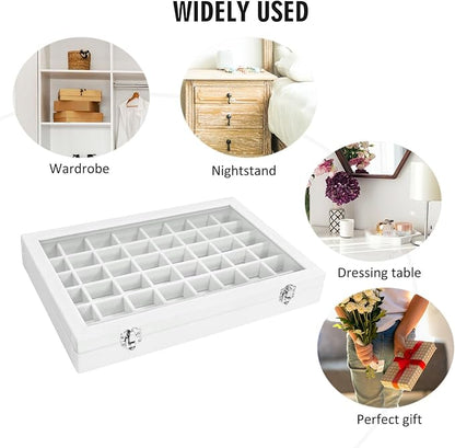 Vicoter Velvet Jewelry Tray 48 Compartments Jewelry Display Organizer with Transparent Cover Rings, Earrings, Necklaces, Pendants Storage Box for Girls, Wives, Mothers, Women