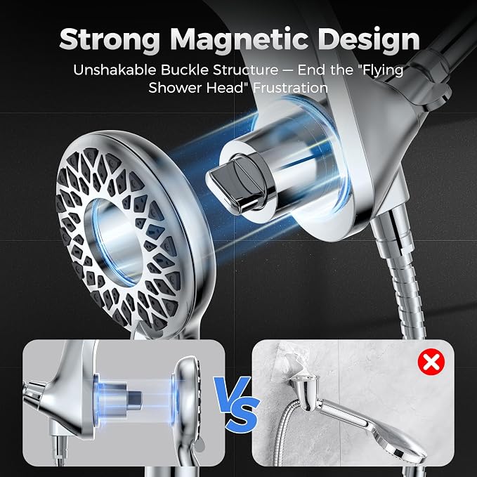 High Pressure Rain Shower Head with Handheld Spray Combo: Detachable Dual Shower Head with 10 Sprays Modes - Upgrade Knob Spray Mode Selector and Magnetic Guidance Docking System