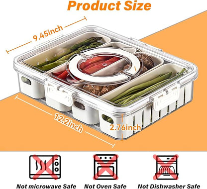 2 Pcs Portable Picnic Parties Fruit Tray, Fridge Food Veggie Condiment Divided Serving Preservation Storage Containers, Kitchen Clear Snackle Box Candy Organizer with Lid Handle