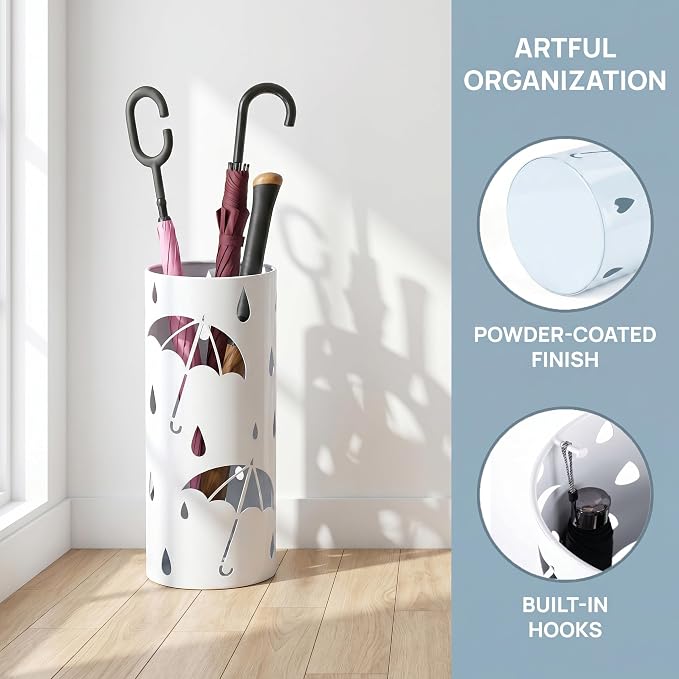 BEWBBAT Umbrella Stand Rack for Entryway, Freestanding Round Metal Umbrella Holder, Rain Collection Umbrella Organizer Bin for for Can Walking Stick, Home Office Decor, Hold 4-5 Umbrellas