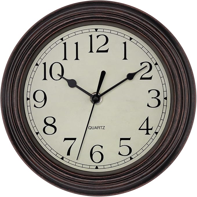 Foxtop 9 Inch Wall Clock Battery Operated Silent Non-Ticking Small Classic Vintage Retro Wall Clock Decorative for Kitchen Living Room Home Office (Bronze)