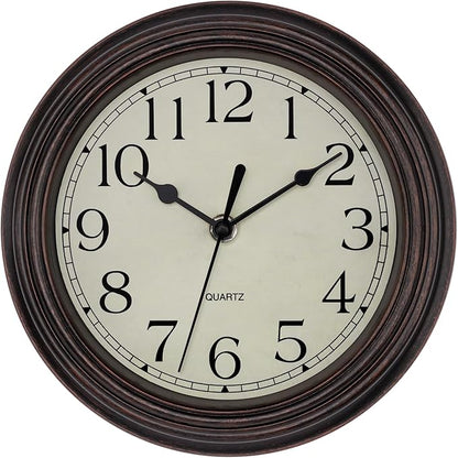 Foxtop 9 Inch Wall Clock Battery Operated Silent Non-Ticking Small Classic Vintage Retro Wall Clock Decorative for Kitchen Living Room Home Office (Bronze)