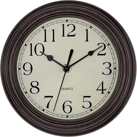 Foxtop 9 Inch Wall Clock Battery Operated Silent Non-Ticking Small Classic Vintage Retro Wall Clock Decorative for Kitchen Living Room Home Office (Bronze)