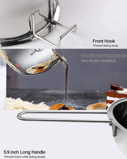 1000ML Double Boiler Pot with 2200ML Stainless Steel Pot and Silicone Spatula, Double Boiler Set for Melting Chocolate,Candy, Soap, Wax, Candle Making