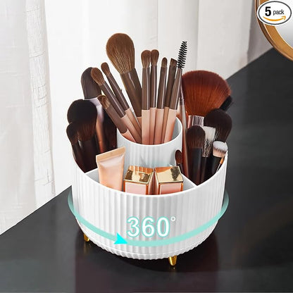 Diesisa Makeup Brush Holder Organizer,360° Rotating Makeup Brush Organizer,5 Slot Make up Brushes Cup for Cosmetics, Nail Polish, Art Supply, Bathroom Vanity Desktop Organizer - White