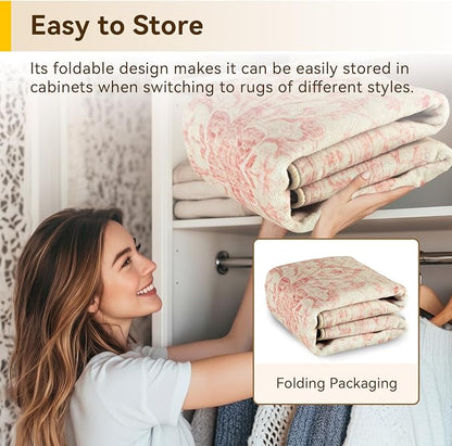 RELEANY Area Rugs 4'x6' Washable Non-Slip, Floral Vintage Distress Medallion Carpet for Living Room Bedroom Dining Room, Pink Light Vintage Pink