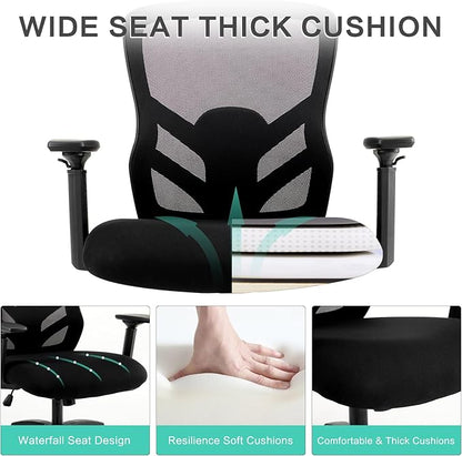 YFO Big and Tall Office Chair 500LBS - Computer Desk Chair with Adjustable Lumbar Support, Heavy Duty Ergonomic Mesh with 360 Rotation 4D Arm and Extra Wide Comfty Seat, Quiet Wheels for Adults