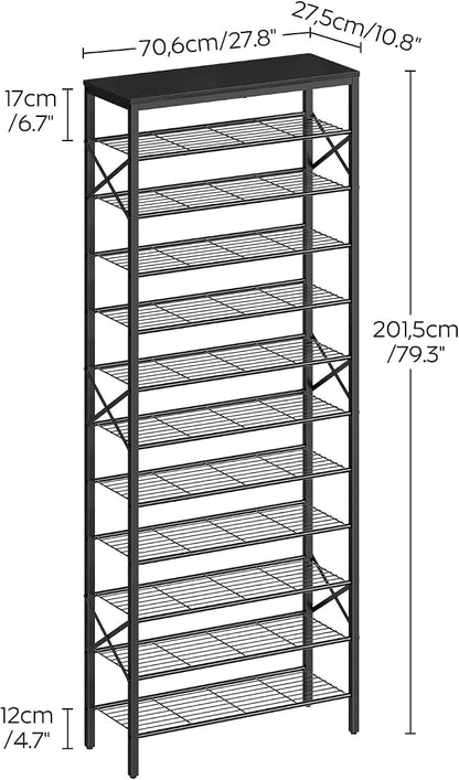 YATINEY 12 Tier Shoe Rack, Large Capacity Shoe Storage Organizer Holds 48 Pairs, Sturdy and Stable, for Entryway, Hallway, Closet, Dorm Room, Black SS12BB