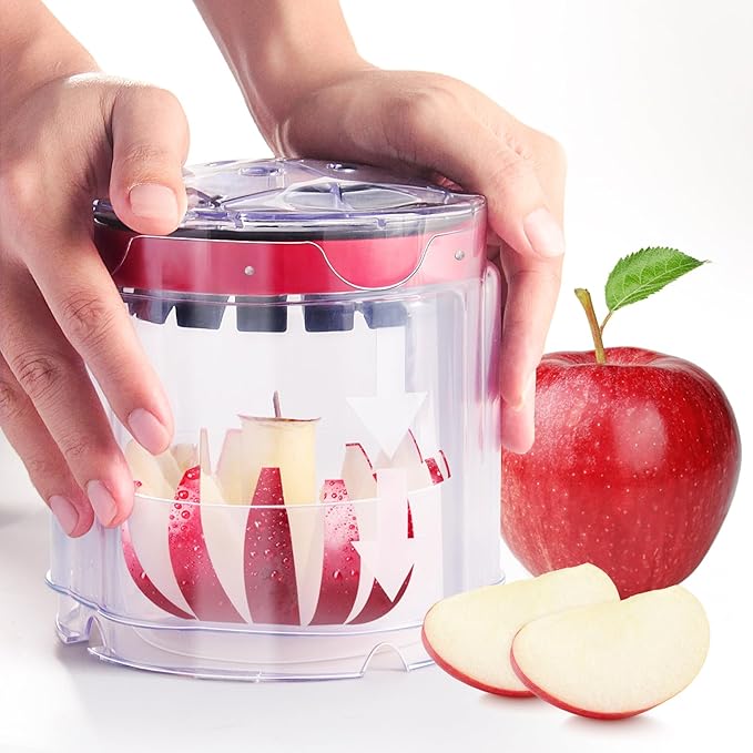 OOKUU Extra-Large Apple Slicer & Corer – 16-Blade Heavy Duty Stainless Steel Apple Cutter, Safe & Quick Apple Divider for Apples, Pears & More, with Clear Catch Bowl
